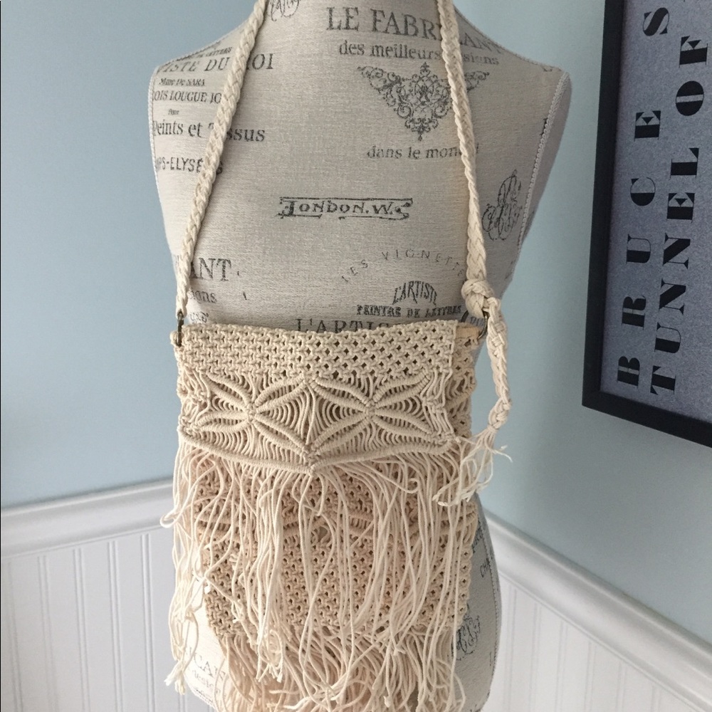 Fabric macrame purse.